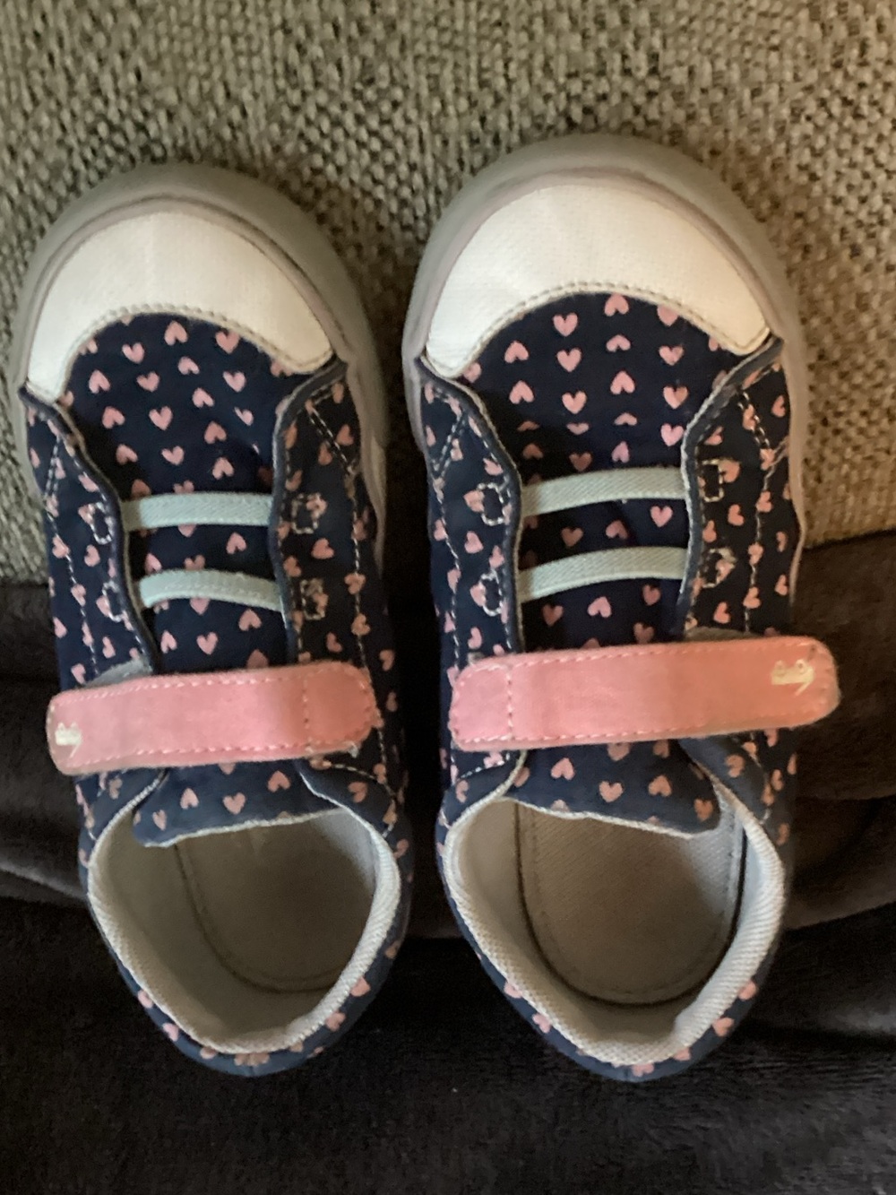 Girls See Kai Run navy with pink hearts sneakers with Velcro closure in size 12.